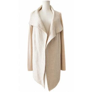 Umgee Cream Waterfall Open Front Mixed Knit Cardigan Sweater Large NWT