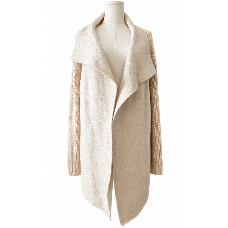 Umgee Cream Waterfall Open Front Mixed Knit Cardigan Sweater Large NWT