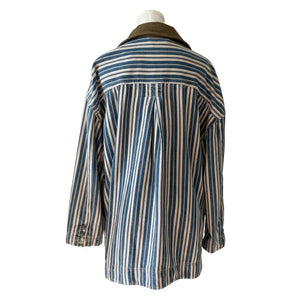 We The Free Free People Large Wagner Stripe Denim Barn Coat Jacket (Fits XL)