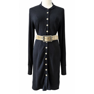 Free People We The Free Gia Black Ribbed Cardigan Button Front Boho Duster Dress X-Large