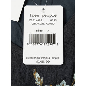 Free People Medium Jasmine Embroidered Mini Dress in Charcoal NWT