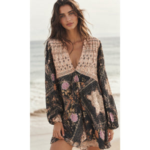 Free People Large Descanso Floral Mini Dress Chocolate Whimsy