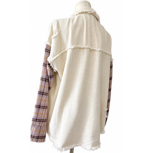 Blue B Boho Plaid Mixed-Media Distressed Shacket Shirt Jacket Medium