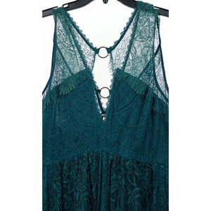 Free People Medium Don't You Dare Lace Mini Dress Emerald Green