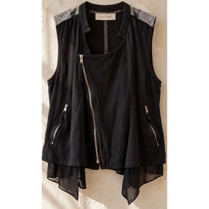 Hem & Thread Black Gray Plaid Asymmetrical Zip Moto Vest Boho
 Large