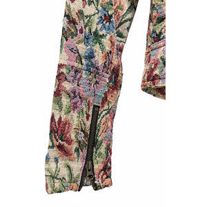 Free People Size 8 Floral Tapestry Moto Jacket Asymmetrical Full Zip Crop Boho