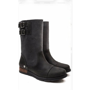 Sorel Major Pull-On Grill/Quarry Leather Buckle Wedge Boot 9 NWOT
