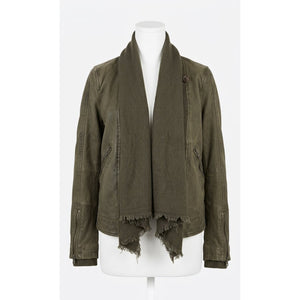Free People Small Drape Front Coated Denim Moto Jacket