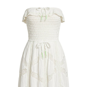 Free People Medium White Hi Hello Smocked Strapless Feminine Midi Dress NWOT