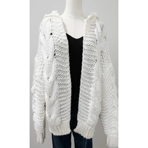 En Crème Boho Cream Chunky Cable Knit Hooded Cardigan Sweater L NEW