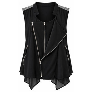 Hem & Thread Black Gray Plaid Asymmetrical Zip Moto Vest Boho
 Large