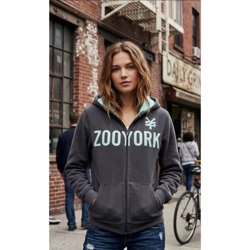 Vintage Zoo York Men's Full Zip Hoodie Grey Mint Spellout Skate Size S