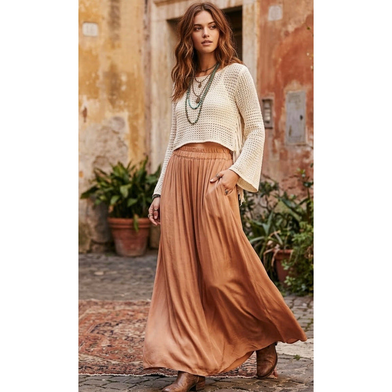 Free People Normani Praline Elastic Waist Maxi Skirt  XS NEW W TAGS