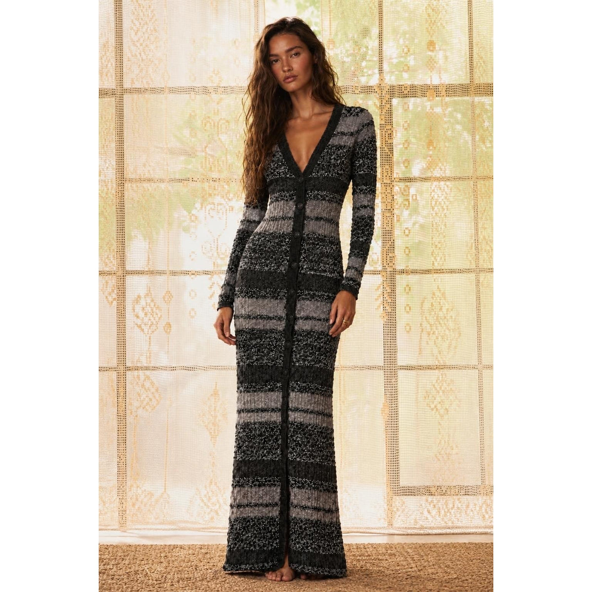 Free People XSmall Cozy Up Cardigan Maxi Dress Black Combo