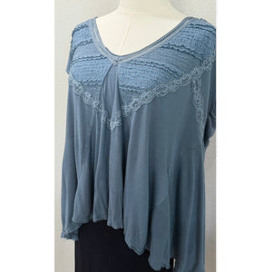 Free People Abigail Oversized Lace V-Neck Hi-Low Cap sleeve Blouse X-Small