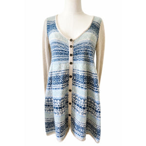 Free People Medium Colette Nordic Fair Isle Wool Angora Blend Button Front Cardigan Tunic