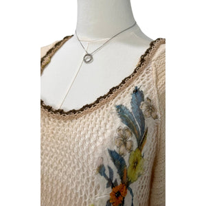 Free People Menagerie Embroidered Crochet Hooded Sweater Tunic Medium Excellent Conditon
