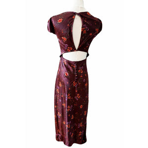 Free People Small Butterfly Babe Brown Satin Lace Feminine Cutout Maxi Dress
