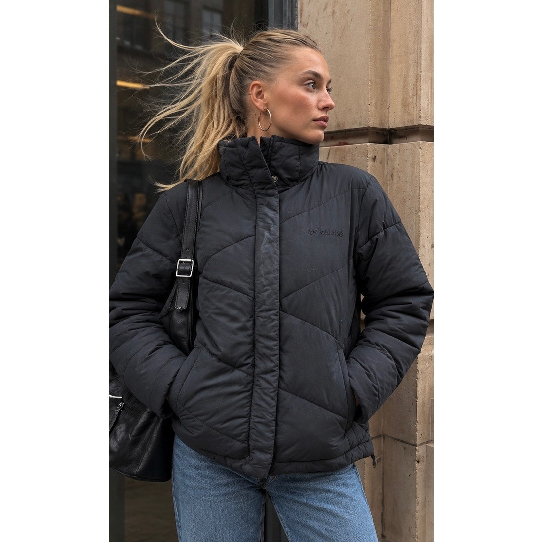 Columbia Sportswear Womens Black Insulated Puffer Jacket High Collar Large Like New