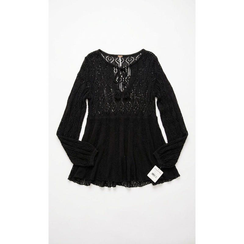 Free People Medium Angel Days Pullover Crochet Tunic Sweater Black NWT