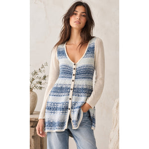 Free People Medium Colette Nordic Fair Isle Wool Angora Blend Button Front Cardigan Tunic