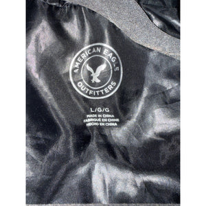 American Eagle Black Down Belted Puffer Coat Sherpa Hood Women’s Large