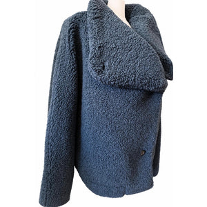 We The Free by Free People Large Izzy Wrap Teddy Jacket Navy Blue Fleece Coat