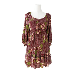 Free People Medium Summer Picnic Printed Mini Dress in Raisin