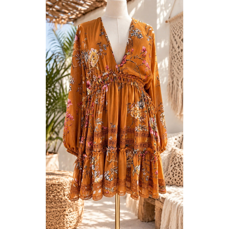 Free People Cherry Blossom Mini Dress Topaz Combo Size Large NWT