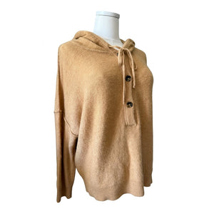 Free People Large Praline Cozy Henley Hoodie Sweater Camel Brown Knit Boho