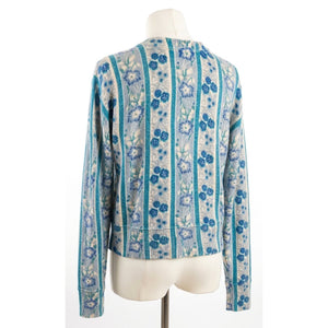 Free People Large Nocturnal Patterned Cashmere Cardi Sweater French Blue Like New