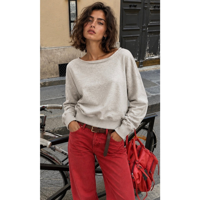 Maeve by Anthropologie Raw Edge Layered French Terry Sweatshirt Gray Small Like New