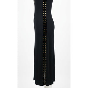 Free People Medium Simone Studded Ribbed Knit Midi Dress Black NWT