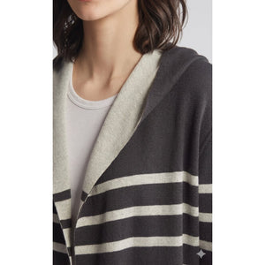 Splendid Medium Syd Reversible Lead / Oatmeal Stripe Open Front Cardigan NWT