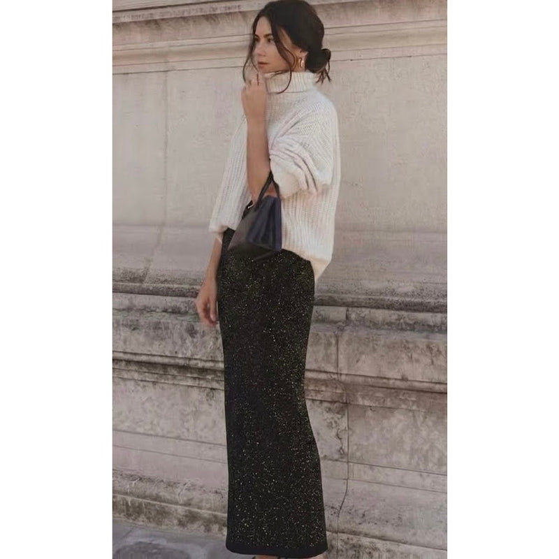 Free People Shine Bright Metallic Ribbed Maxi Skirt Med NWT