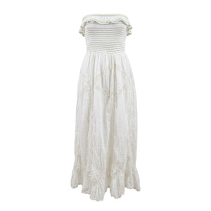 Free People Large White Hi Hello Smocked Strapless Feminine Midi Dress NWOT