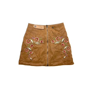 Free People Size 12 Alanis Embroidered Moto Mini Skirt in Camel