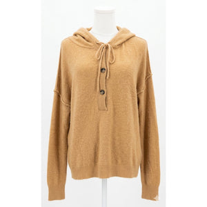 Free People Large Praline Cozy Henley Hoodie Sweater Camel Brown Knit Boho