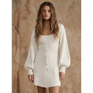 Free People Small Emmaline Cable Knit Mini Sweater Dress Ivory