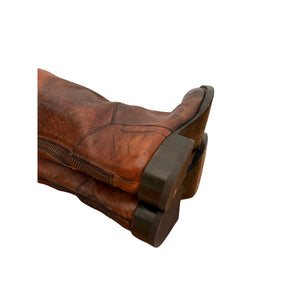 FREEBIRD BY STEVEN Roadey Distressed Leather Back Zip Riding Boots Cognac 38 (7-7.5) BRAND NEW