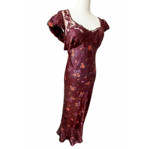 Free People Small Butterfly Babe Brown Satin Lace Feminine Cutout Maxi Dress