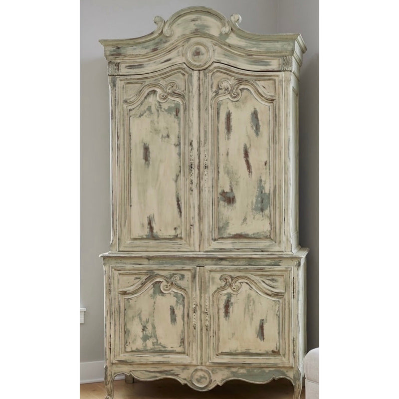 Antique Louis XV French Provincial  Distressed Cream & Robins Egg Blue Armoire PICK UP ONLY