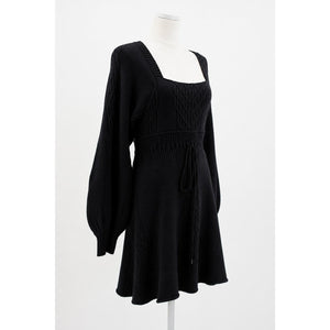 Free People Medium Emmaline Cable Knit Mini Sweater Dress Black NWT