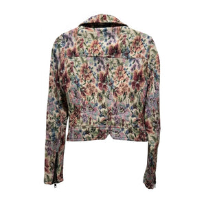 Free People Floral Tapestry Moto Jacket Asymmetrical Full Zip Crop Boho Size 2
