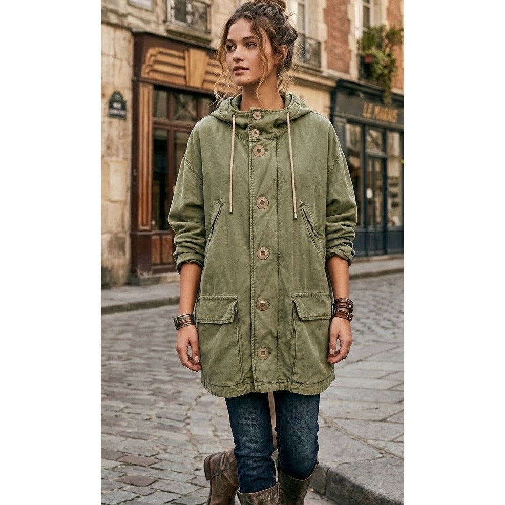 Free People Joshua Tree Olive Green Oversized Durable Utility Jacket LARGE