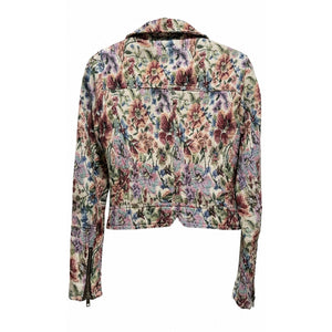 Free People Size 8 Floral Tapestry Moto Jacket Asymmetrical Full Zip Crop Boho