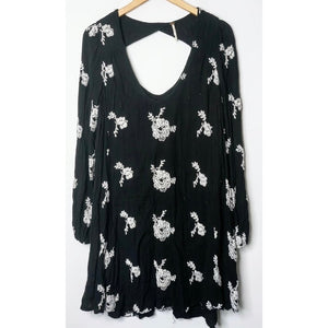 Free People Medium Austin Embroidered Boho Swing Mini Dress Black