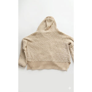 POL Clothing Cream Popcorn Knit Oversized Hoodie Top Large