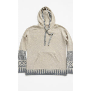 Hem and Thread Heather Oatmeal Boho Aztec Pattern Knit Hoodie Sweater Large NWT
