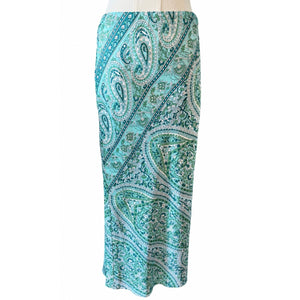 In Loom Green Paisley Bias Cut Maxi Skirt Side Zip Boho Large NWT